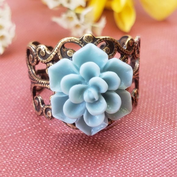 Vintaged Sea Green Lace Ring - Picture 7 of 8